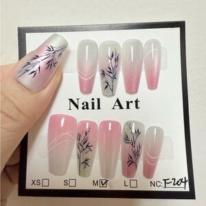 Pink and White Floral Nail Art Set Press on nails W/free kit Reusable